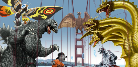 Watch This: Artist E.J. Su Draws the Godzilla Feature Wall at Oracle Park
