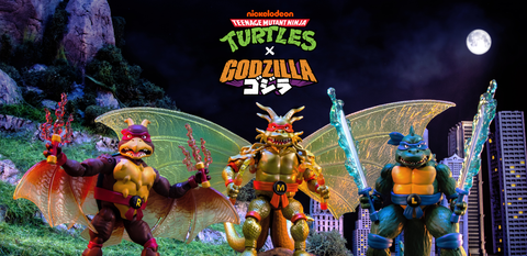 Playmates TMNT x Godzilla SDCC 2025 Action Figures Rodan Raphael King Ghidorah Michelangelo Leonardo Godzilla