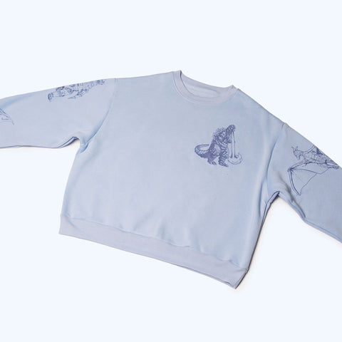 Godzilla Kaiju Print Cropped Sweatshirt - Blue