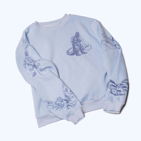 Godzilla Kaiju Print Cropped Sweatshirt - Blue