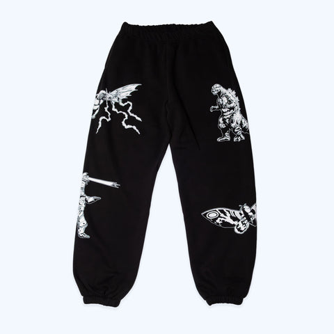 Godzilla Kaiju Print Sweatsuit Set - Black