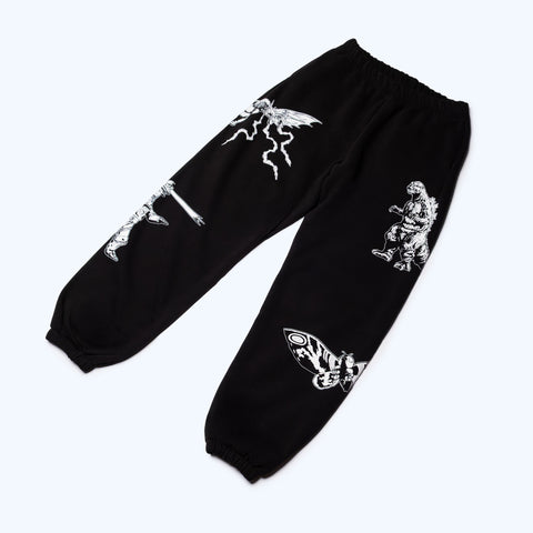 Godzilla Kaiju Print Sweatpants - Black