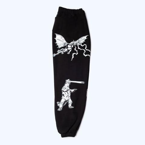 Godzilla Kaiju Print Sweatsuit Set - Black