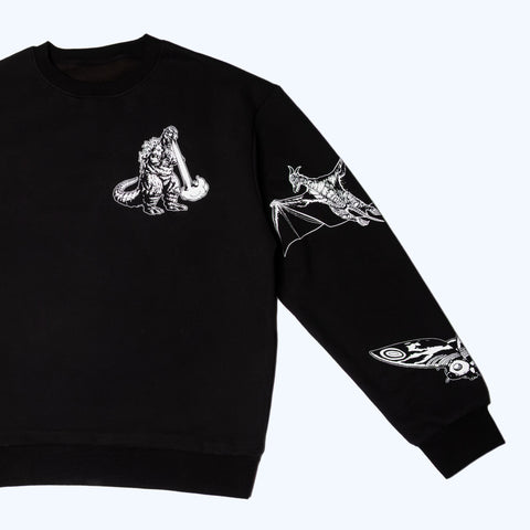 Godzilla Kaiju Print Sweatshirt - Black