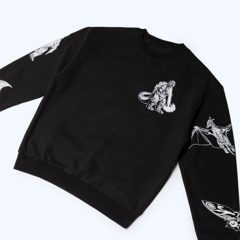 Godzilla Kaiju Print Sweatshirt - Black
