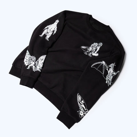 Godzilla Kaiju Print Sweatsuit Set - Black