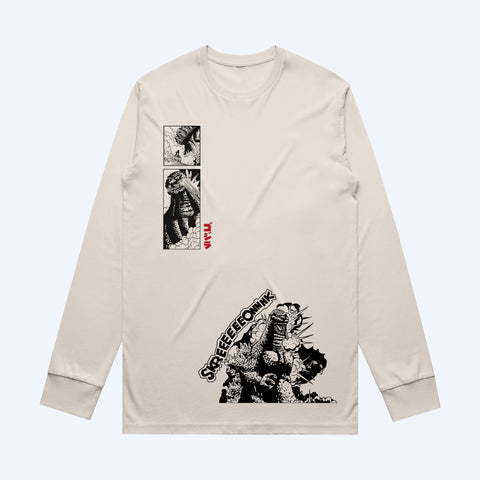 Godzilla Comic Biege Longsleeve T-shirt