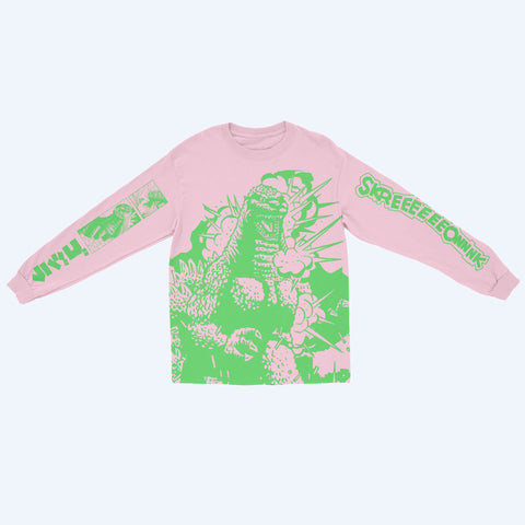 Godzilla Oversized Print Pink Longsleeve T-Shirt