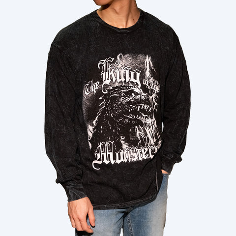 Godzilla Mineral Wash Black Long Sleeve T-Shirt