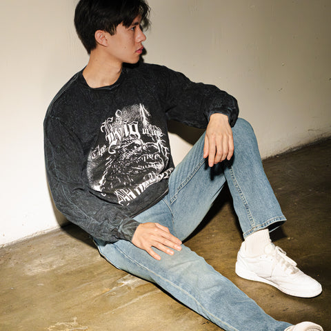 Godzilla Mineral Wash Black Long Sleeve T-Shirt