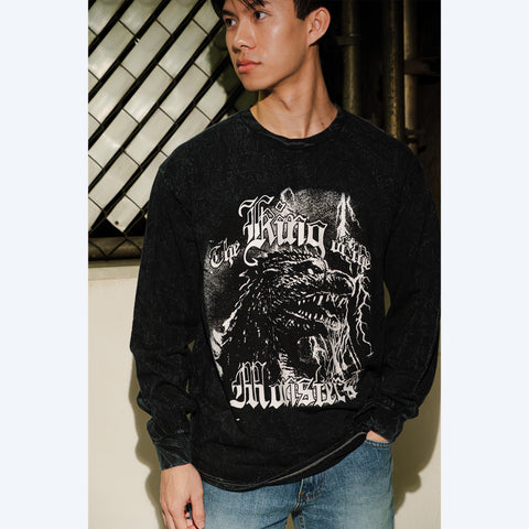 Godzilla Mineral Wash Black Long Sleeve T-Shirt