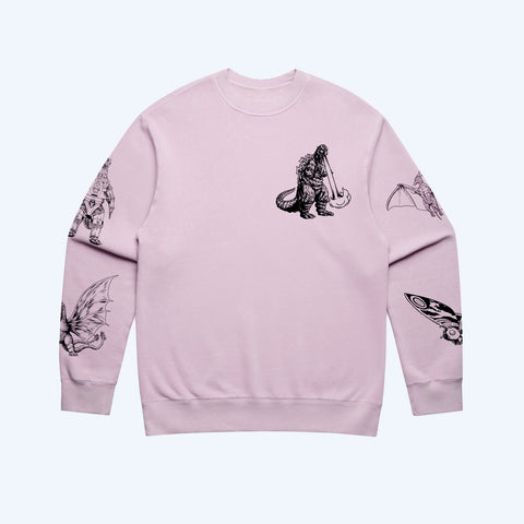 Godzilla Kaiju Print Sweatshirt - Light Pink