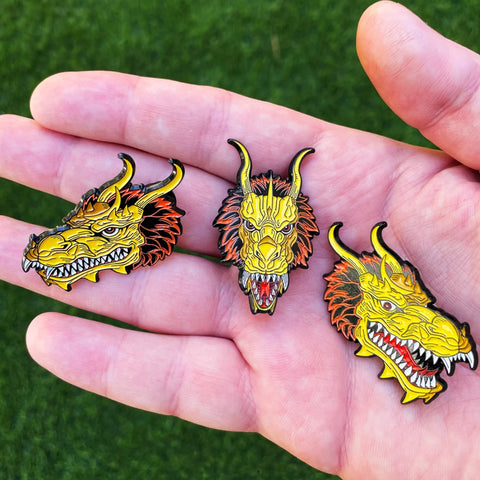 King Ghidorah Head Soft Enamel Pin Set