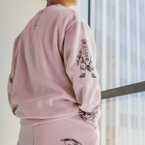 Godzilla Kaiju Print Sweatshirt - Light Pink