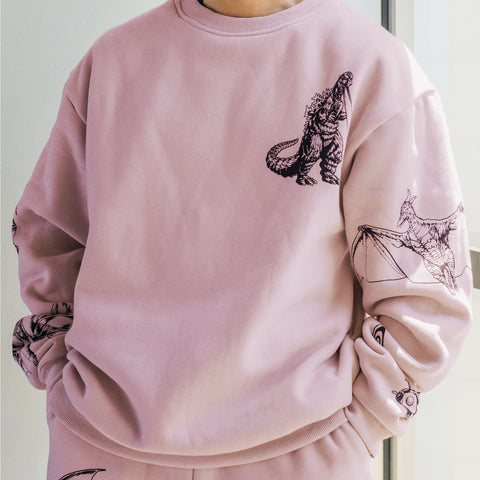 Godzilla Kaiju Print Sweatshirt - Light Pink