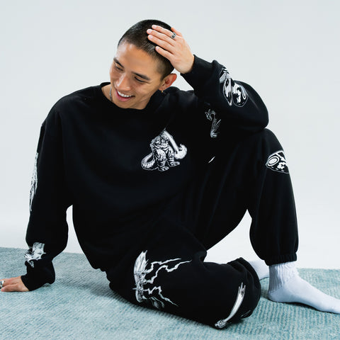 Godzilla Kaiju Print Sweatpants - Black