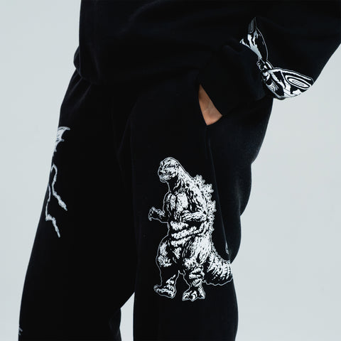 Godzilla Kaiju Print Sweatpants - Black