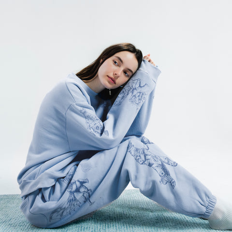 Godzilla Kaiju Print Cropped Sweatshirt - Blue