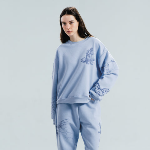 Godzilla Kaiju Print Cropped Sweatshirt - Blue